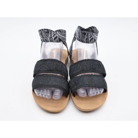 Muk Luks Womens 8 Sandals Black Stretch Fabric Ankle Strap Flat Open Toe Pull On - Picture 6 of 10